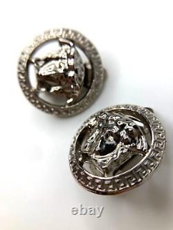 GIANNI VERSACE VINTAGE'90s ICONIC MEDUSA PAIR EARRINGS GREEK ROUND SILVER ITALY