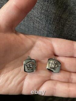 GIANNI VERSACE VINTAGE'90s MEDUSA HEAD RELIEF EARRINGS OVAL PAIR SILVER ITALY
