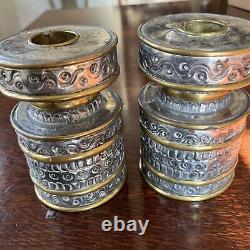 Gene Byron Pair Of Vtg Candle Holders Hand Hammered Tin And Brass Signed