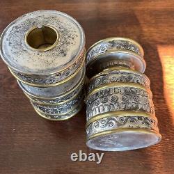 Gene Byron Pair Of Vtg Candle Holders Hand Hammered Tin And Brass Signed