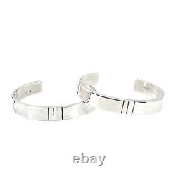 Geometric Navajo Old Pawn Vintage Tribal Cuff Sterling Silver Bracelet Pair