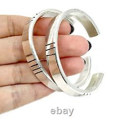 Geometric Navajo Old Pawn Vintage Tribal Cuff Sterling Silver Bracelet Pair