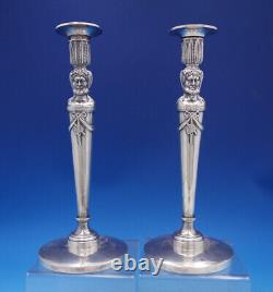 German Silver Candlesticks Pair Figural Bacchus Ribbon Swags Vintage (#6920)