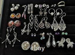 Good Lot of 23 Pairs MIxed Vintage & More Modern Sterling Silver Earrings