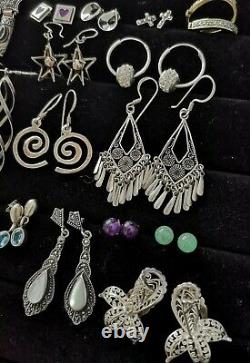 Good Lot of 23 Pairs MIxed Vintage & More Modern Sterling Silver Earrings