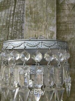 Gorgeous'D' Shaped Silver Coloured Vintage French Wall Lights with Crystals