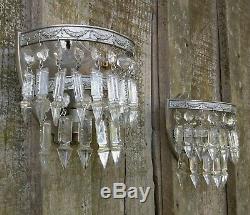 Gorgeous'D' Shaped Silver Coloured Vintage French Wall Lights with Crystals