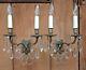 Gorgeous Pair Vintage French Silver Chrome Art Deco Wall Lights With Crystals