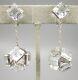 Gorgeous Vintage Art Deco Sterling Silver Rock Crystal Dangling Earrings Japan