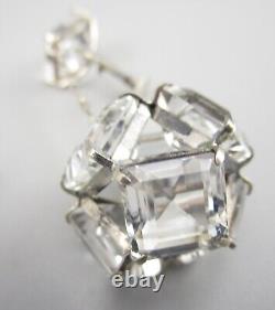 Gorgeous Vintage Art Deco Sterling Silver Rock Crystal Dangling Earrings Japan