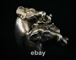 Heavy Solid Silver Elephants in Love Soulmates Ring Set Vintage Handmade Pair