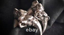 Heavy Solid Silver Elephants in Love Soulmates Ring Set Vintage Handmade Pair