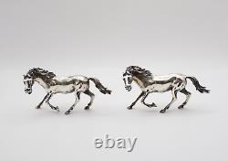Heavy Vintage Continental Silver Pair of Running Horse Figurines Stamped 835
