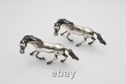 Heavy Vintage Continental Silver Pair of Running Horse Figurines Stamped 835