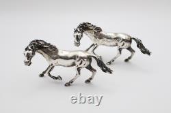 Heavy Vintage Continental Silver Pair of Running Horse Figurines Stamped 835