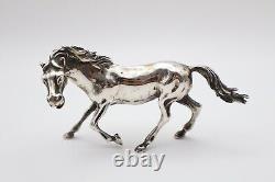 Heavy Vintage Continental Silver Pair of Running Horse Figurines Stamped 835