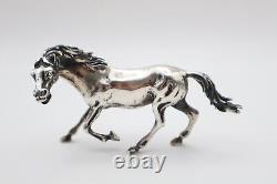 Heavy Vintage Continental Silver Pair of Running Horse Figurines Stamped 835