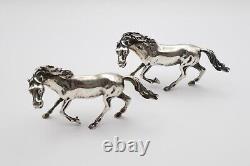 Heavy Vintage Continental Silver Pair of Running Horse Figurines Stamped 835