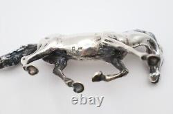 Heavy Vintage Continental Silver Pair of Running Horse Figurines Stamped 835