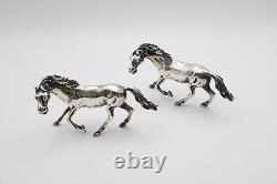 Heavy Vintage Continental Silver Pair of Running Horse Figurines Stamped 835