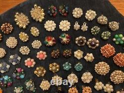 Huge Lot Vintage Estate Jewelry Clip On Screw back Cluster Earrings 56 Pairs