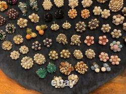 Huge Lot Vintage Estate Jewelry Clip On Screw back Cluster Earrings 56 Pairs