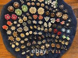 Huge Lot Vintage Estate Jewelry Clip On Screw back Flower Earrings 59 Pairs