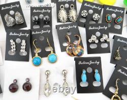Huge Lot of Vintage To Now Earrings Pierced Clip-On Rhinestone Some Signed Monet