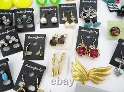 Huge Lot of Vintage To Now Earrings Pierced Clip-On Rhinestone Some Signed Monet