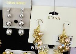 Huge Lot of Vintage To Now Earrings Pierced Clip-On Rhinestone Some Signed Monet