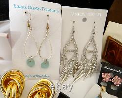 Huge Lot of Vintage To Now Earrings Pierced Clip-On Rhinestone Some Signed Monet