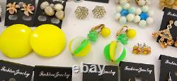 Huge Lot of Vintage To Now Earrings Pierced Clip-On Rhinestone Some Signed Monet
