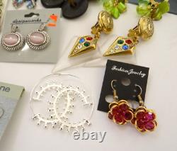 Huge Lot of Vintage To Now Earrings Pierced Clip-On Rhinestone Some Signed Monet