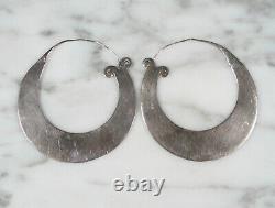 Huge Vintage Pair Chinese Minority Hmong Miao Silver Tribal Hoop Drop Earrings