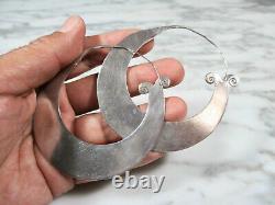 Huge Vintage Pair Chinese Minority Hmong Miao Silver Tribal Hoop Drop Earrings