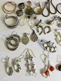 Huge Vtg Lot 34 Pair 925 Sterling Silver Earrings All Wear No Scrap Nice