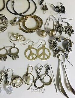 Huge Vtg Lot 34 Pair 925 Sterling Silver Earrings All Wear No Scrap Nice