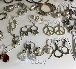 Huge Vtg Lot 34 Pair 925 Sterling Silver Earrings All Wear No Scrap Nice