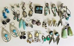 Huge Vtg Lot 925 Sterling Silver Earrings 20 Pair Native American Mex Turquoise