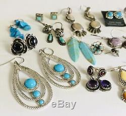 Huge Vtg Lot 925 Sterling Silver Earrings 20 Pair Native American Mex Turquoise