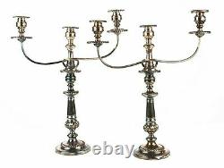 Impressive Pair Vintage Antique 22 Silver Plate 3 Light Candelabra Candlestick