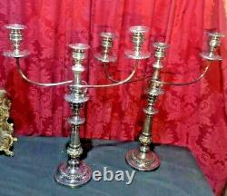 Impressive Pair Vintage Antique 22 Silver Plate 3 Light Candelabra Candlestick