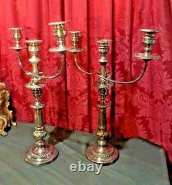 Impressive Pair Vintage Antique 22 Silver Plate 3 Light Candelabra Candlestick