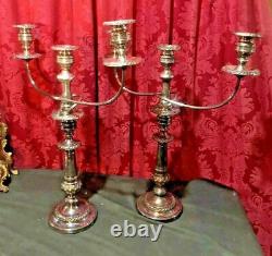 Impressive Pair Vintage Antique 22 Silver Plate 3 Light Candelabra Candlestick