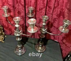 Impressive Pair Vintage Antique 22 Silver Plate 3 Light Candelabra Candlestick