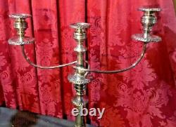 Impressive Pair Vintage Antique 22 Silver Plate 3 Light Candelabra Candlestick