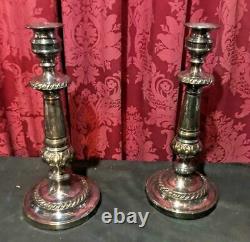 Impressive Pair Vintage Antique 22 Silver Plate 3 Light Candelabra Candlestick