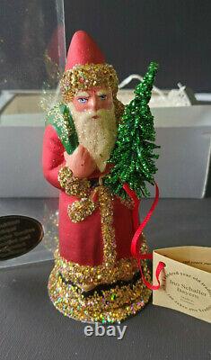 Ino Schaller Bayern Pair Paper Mache Santa, Red withGold Glitter, Silver withSilver