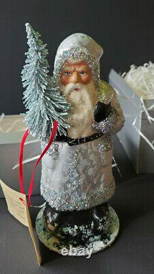 Ino Schaller Bayern Pair Paper Mache Santa, Red withGold Glitter, Silver withSilver