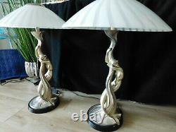 Italy Argenti Mid Century Vintage Art Deco Silver entwined Mermaids pair LAMPS